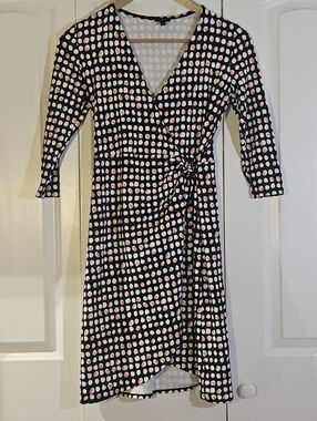 Talbots Women's Dress SP Jersey Faux Wrap Dot Print Dress 3/4 Sleeve Office